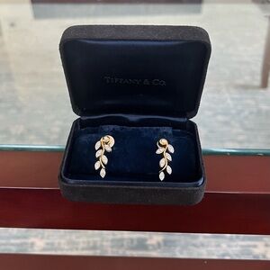 Vintage 1999 Tiffany & Co Large Garland Gold Diamond Drop Dangle Earrings